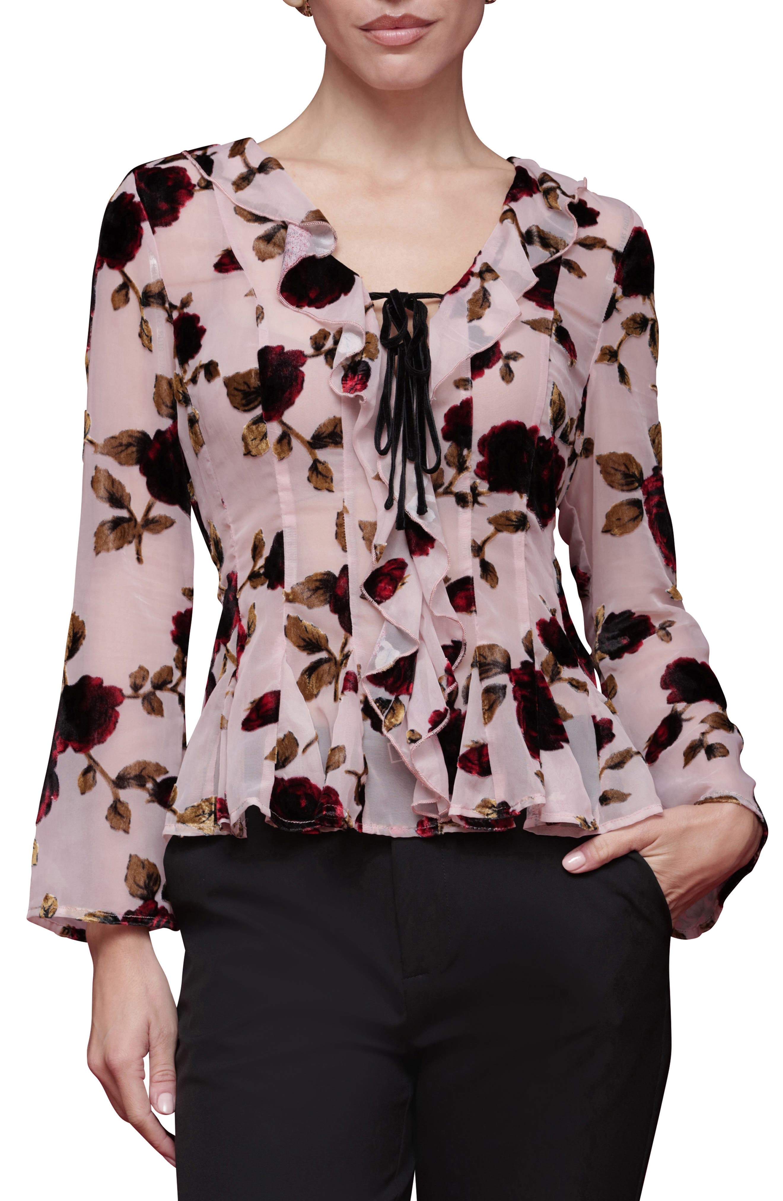 Avec Les Filles Ruffle Trim Floral Print Shirt