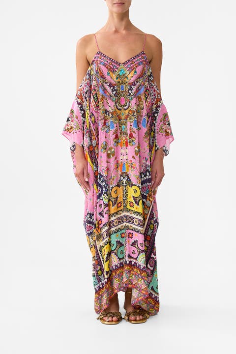 Drop Shoulder Strap Kaftan Patchwork Panorama