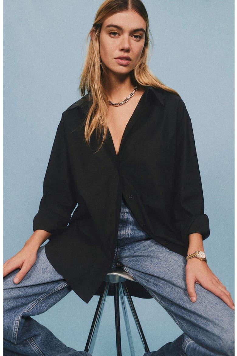 Women's Will Oversize Stretch Organic Cotton Button-Up Shirt, Alternate, color, BLACK