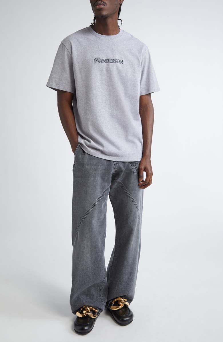 JW Anderson Embroidered Logo Cotton T-Shirt, Alternate, color, Grey Melange