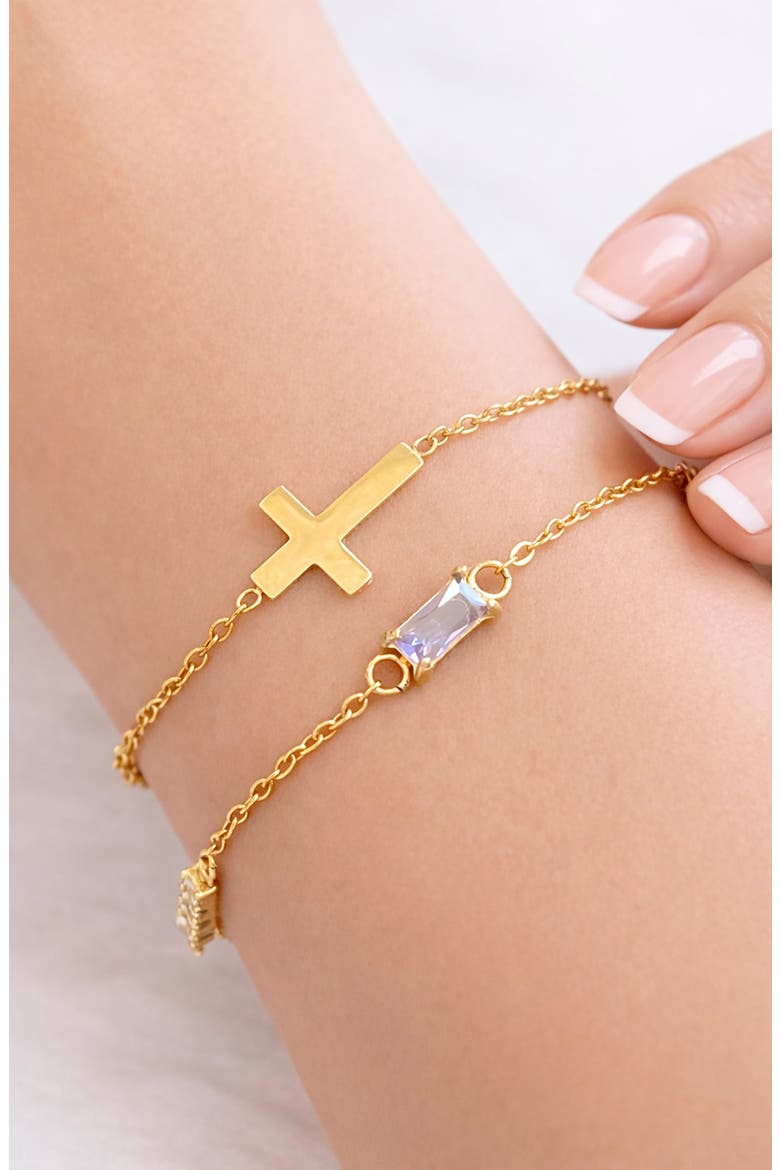 Faith Set of 2 Layering Bracelets, Alternate, color, GOLD