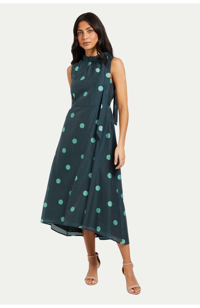 Wallis Spot Tie Neck Sleeveless Midi Dress, Main, color, Mint