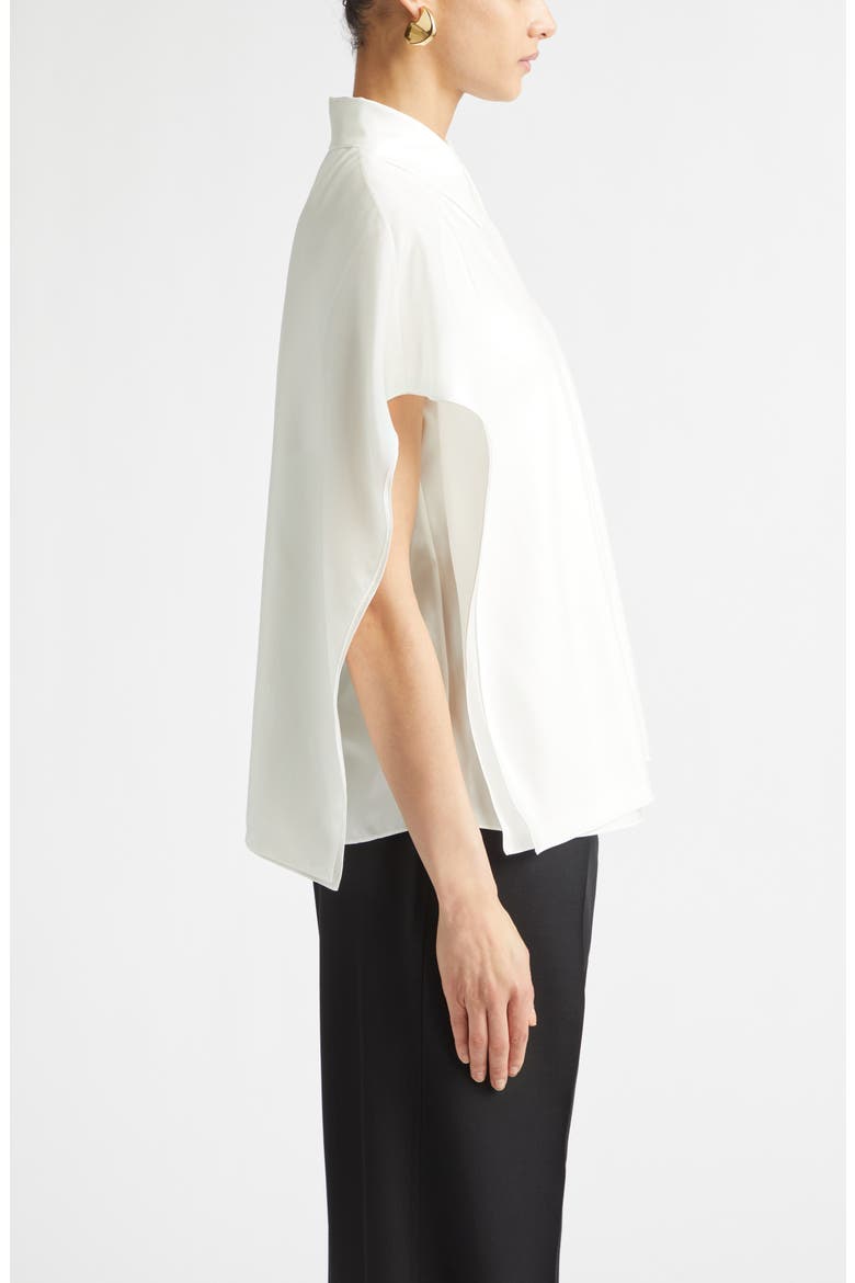 Layered Short Sleeve Silk Twill Button-Up Shirt, Alternate, color, 9000 WHITE