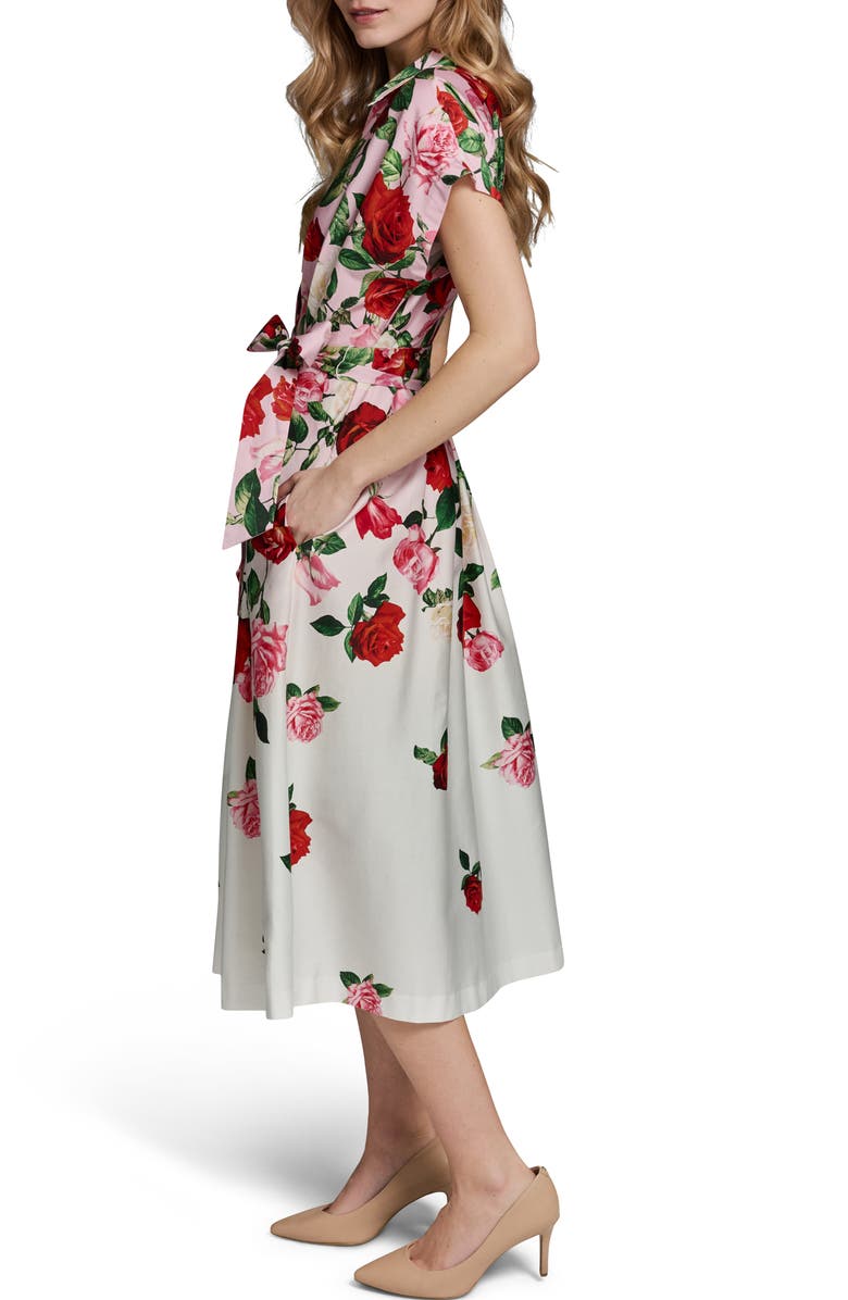 KARL LAGERFELD PARIS Placed Floral Stretch Cotton Midi Shirtdress, Alternate, color, Cornelia Rose/ Soft Whit Multi