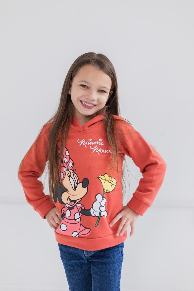 Minnie Mouse Fleece Hooded Sweatshirt, Alternate, color, Red Minnie Mouse