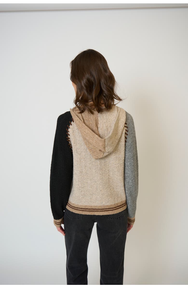 Central Park West Faye Cabled Hoodie W/Whipstitch, Alternate, color, Black Brown Multi