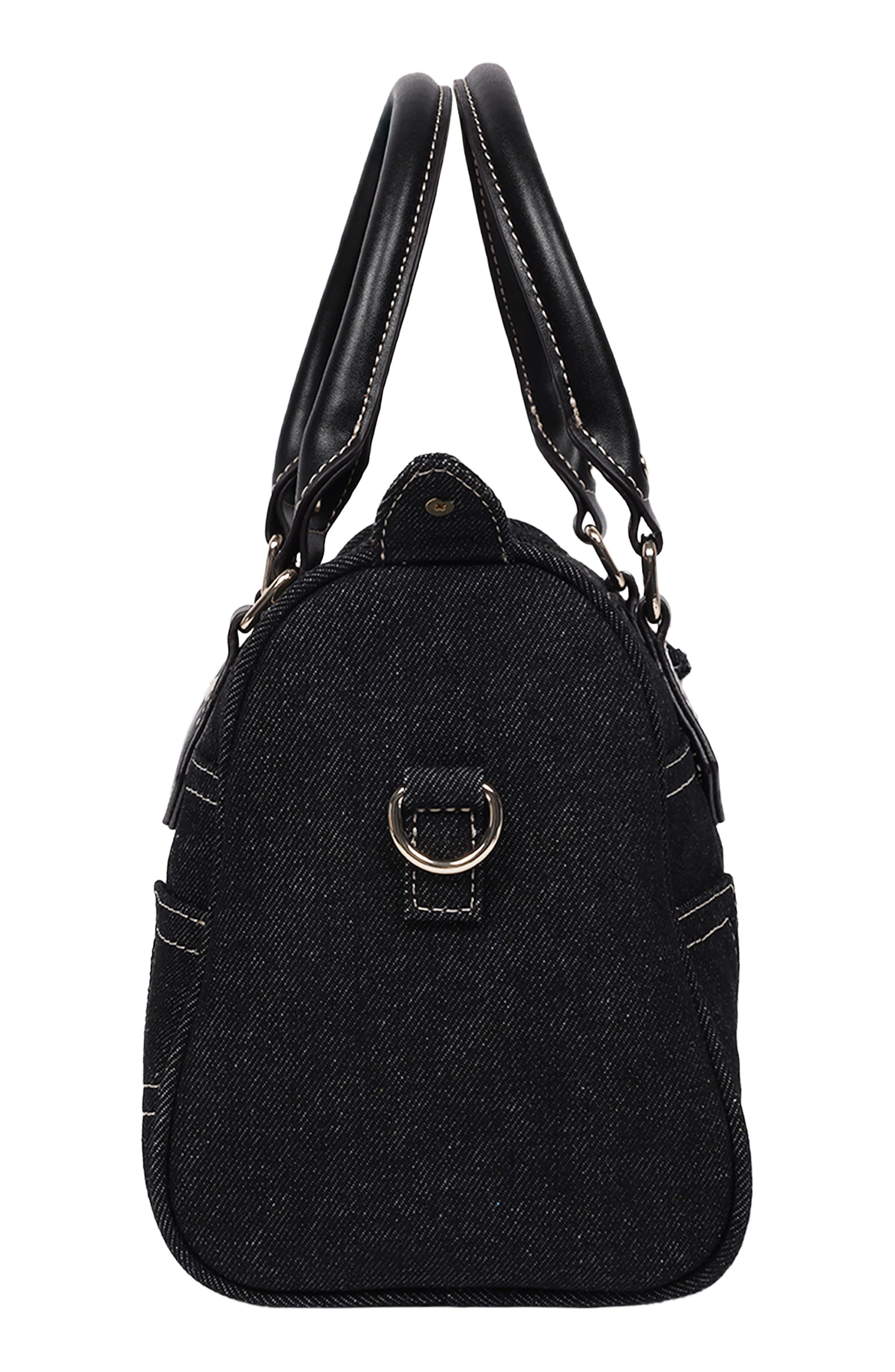 True Religion Heritage Denim Satchel Bag, Alternate, color, Black