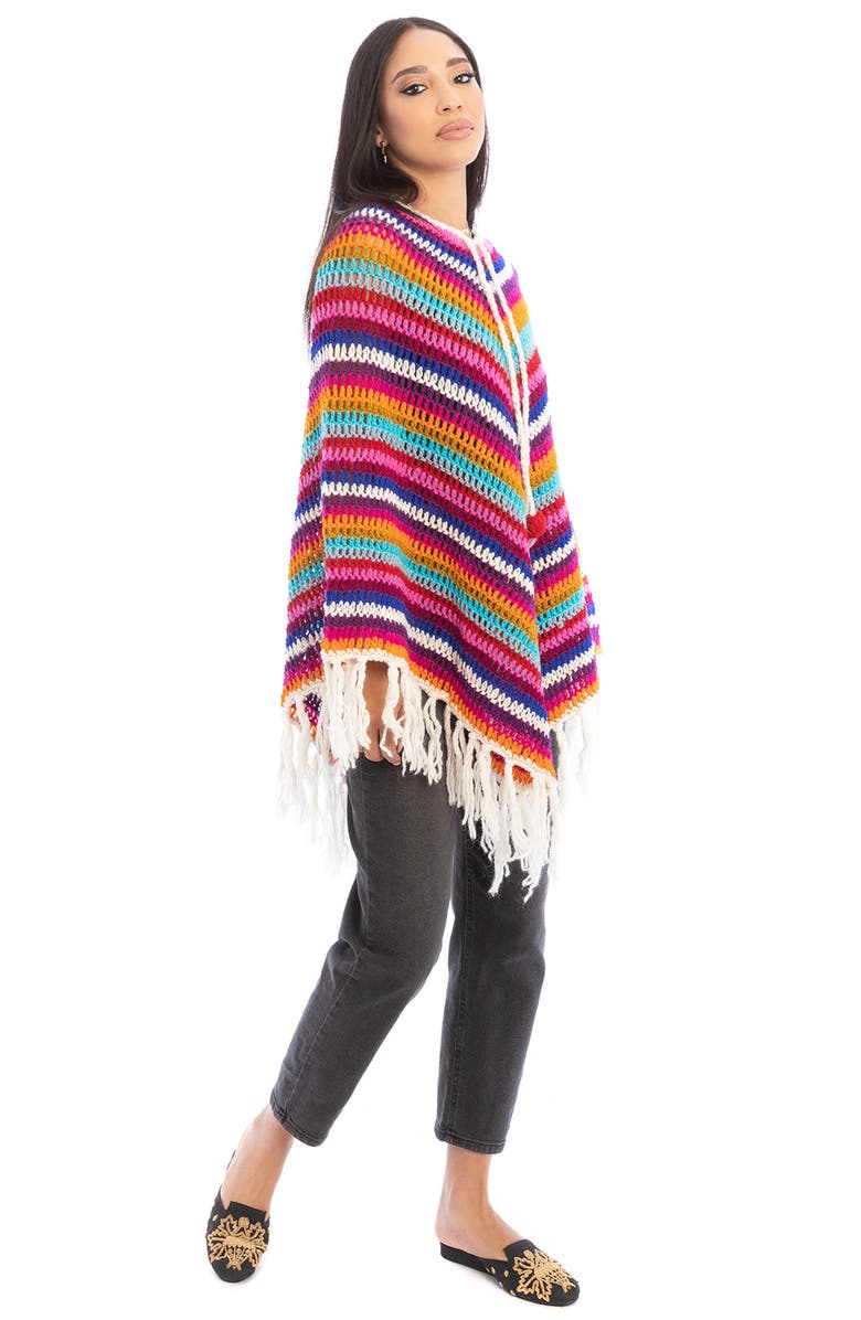 SAACHI Crochet Knit Triangle Poncho, Alternate, color, White