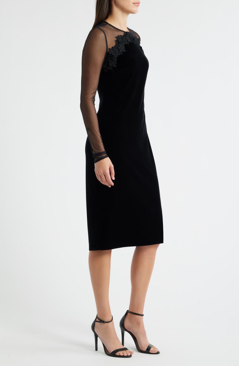 Vince Camuto Floral Appliqué Long Sleeve Velvet Cocktail Dress, Alternate, color, Black