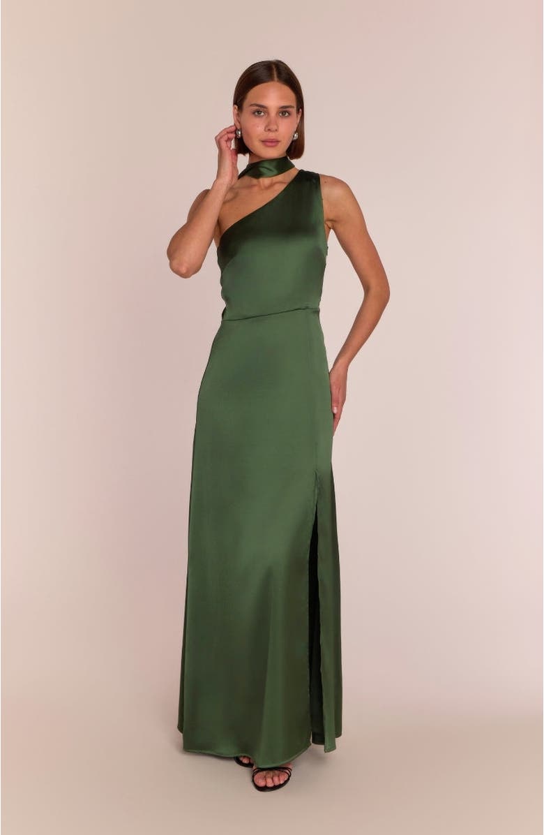Rewritten Porto One Shoulder Dress, Alternate, color, Olive Green