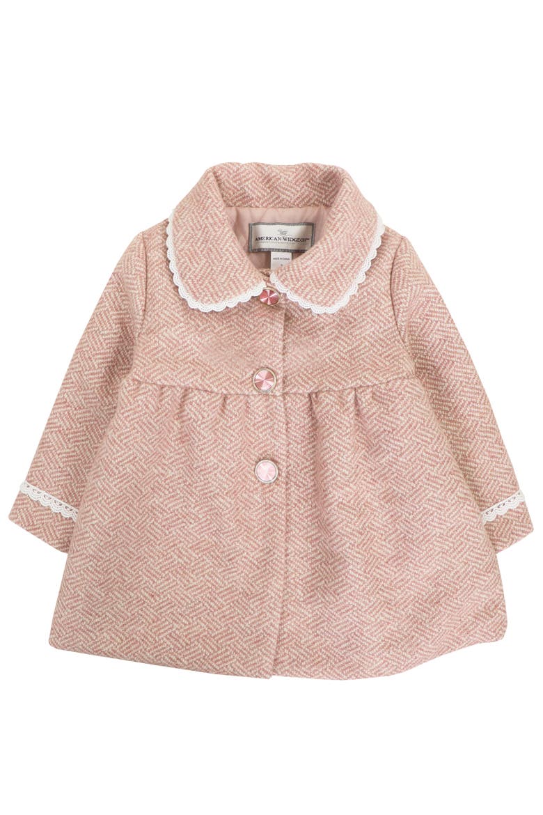 Faux Wool Tweed Scallop Trim Jewel Coat, Main, color, Crystal Pink