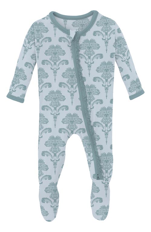 KicKee Pants Ruffle Fitted One-Piece Pajamas in Illusion Blue Damask 