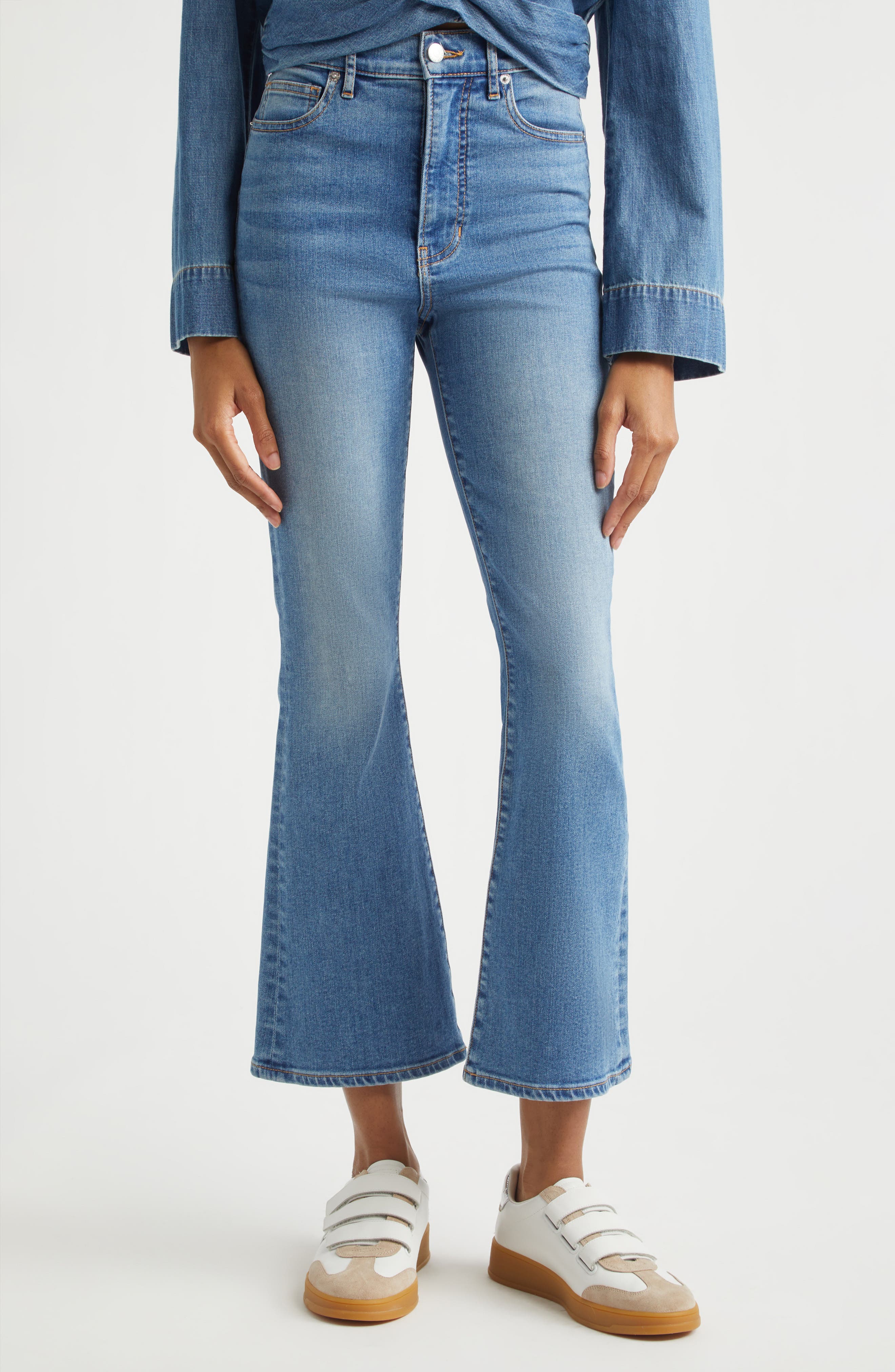 Veronica Beard Carson High Waist Kick Flare Jeans In Blue