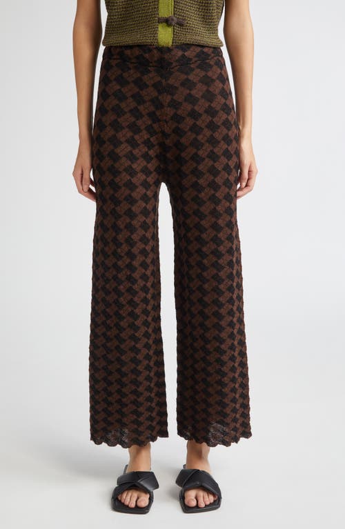 Yanyan Basket Argyle Crop Wool Straight Leg Pants In Brown