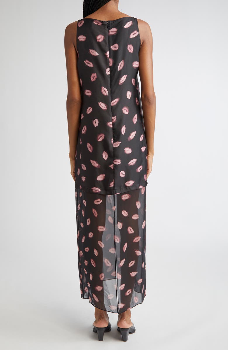 Altuzarra Katrin Lip Print Silk Chiffon Dress, Alternate, color, Black Kisses