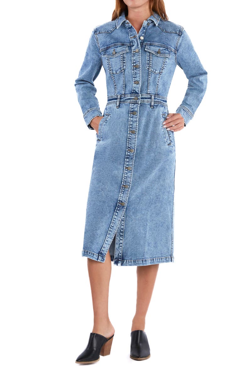 Western Long Sleeve Denim Midi Shirtdress, Alternate, color, VINTAGE BLUE