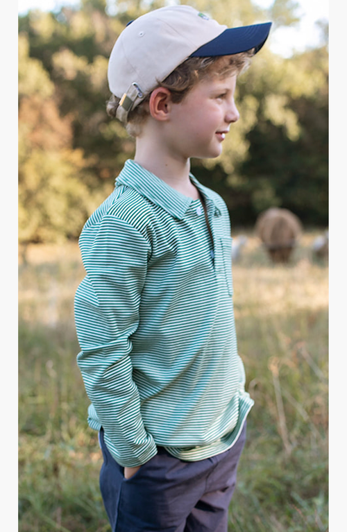 Little Paper Kids Reid Long Sleeve Polo In Green