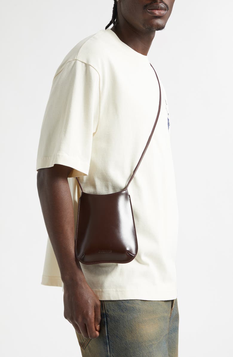 Jacquemus The Bisou Leather Phone Crossbody Bag, Alternate, color, Dark Burgundy