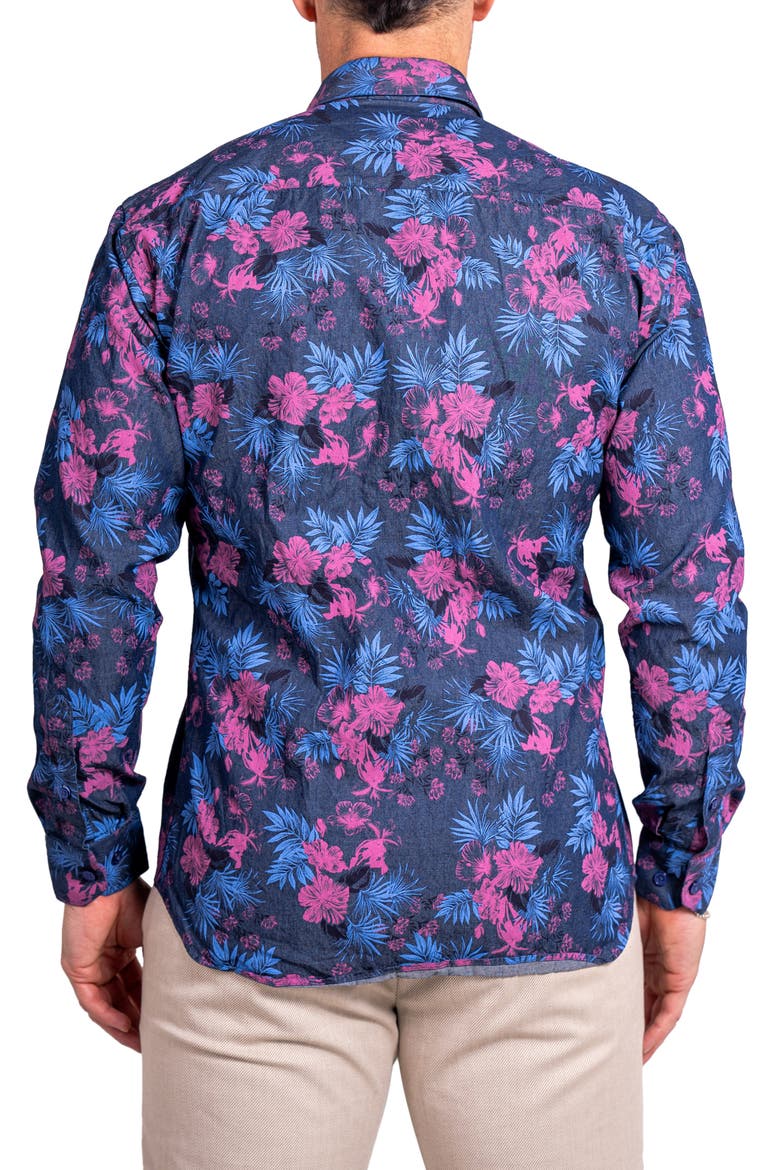 Engineered Ascension0093 Blue Floral Cotton Button-Up Shirtr, Alternate, color, BLUE