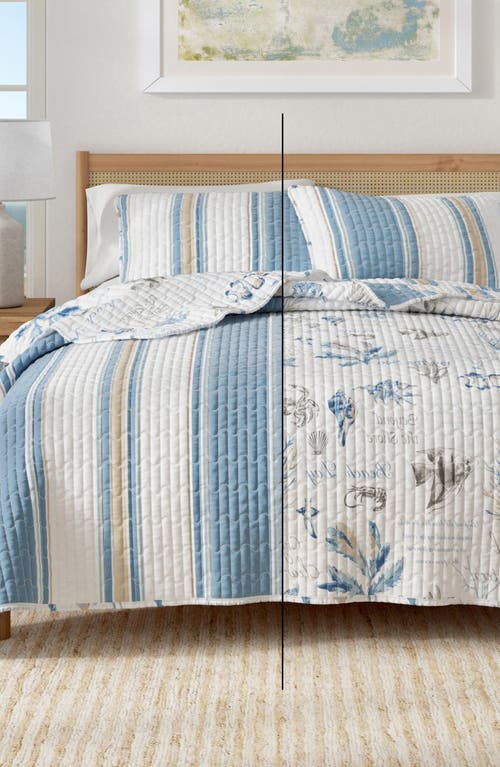 Woven & Weft Coastal Print Quilt & Shams Set In Flag Stripe/ocean Stories