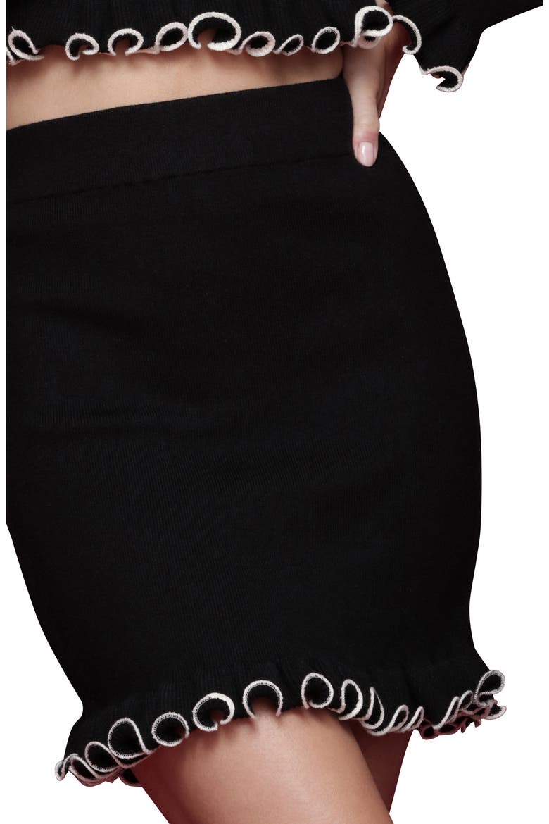Ruffle Hem Knit Miniskirt, Alternate, color, BLACK