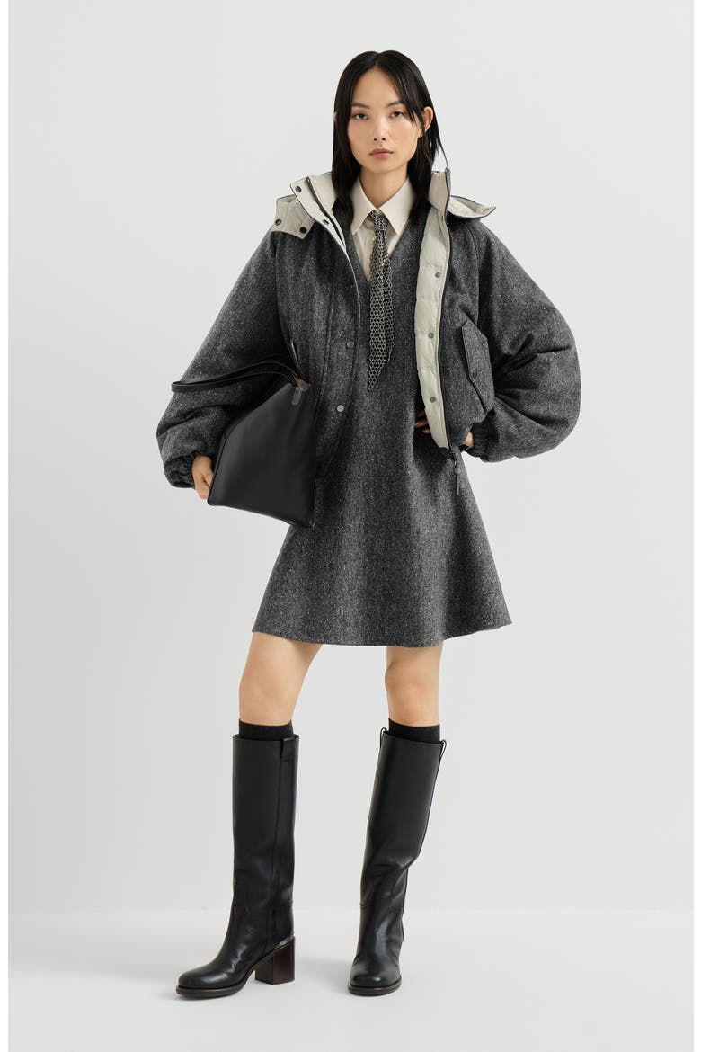 Virgin wool donegal mini dress with monili, Alternate, color, Anthracite