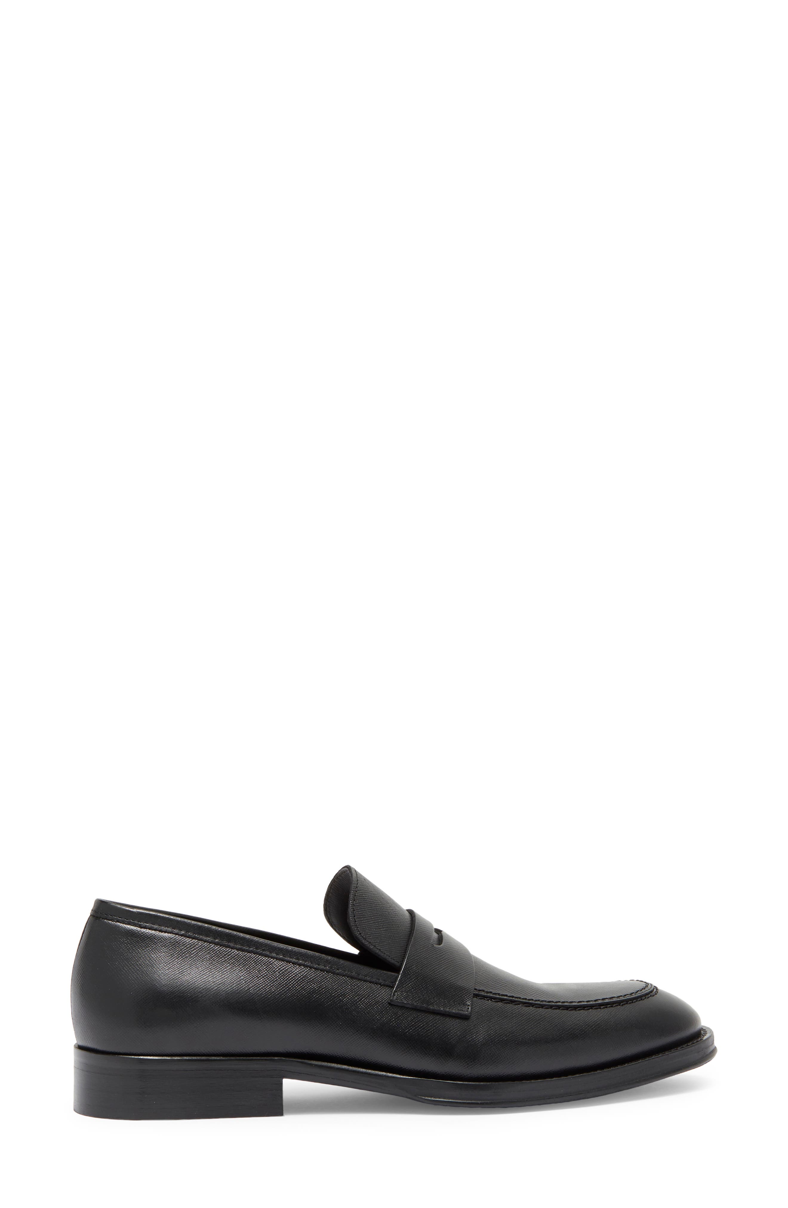 Bruno Magli Cosmo Saffiano Leather Penny Loafer, Alternate, color, Black Saffiano