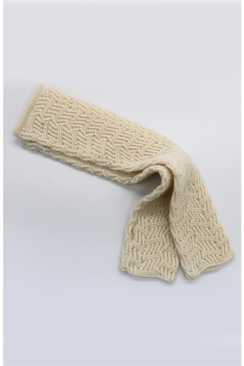 Cashmere long fingerless gloves with pearls, Alternate, color, White