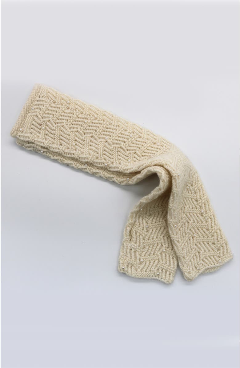 Portolano Cashmere long fingerless gloves with pearls, Alternate, color, White