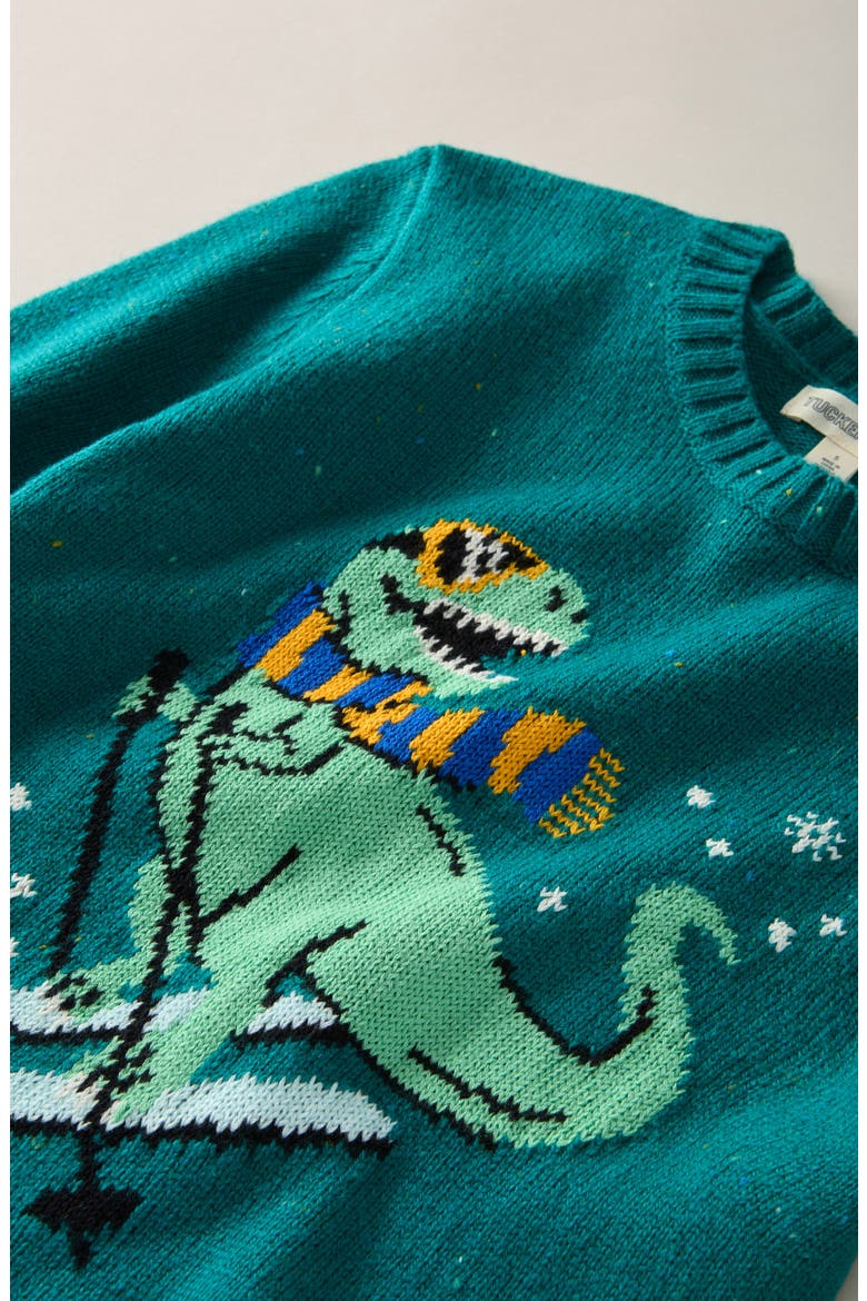 Kids' Intarsia Sweater, Alternate, color, GREEN ALPINE SKI REX
