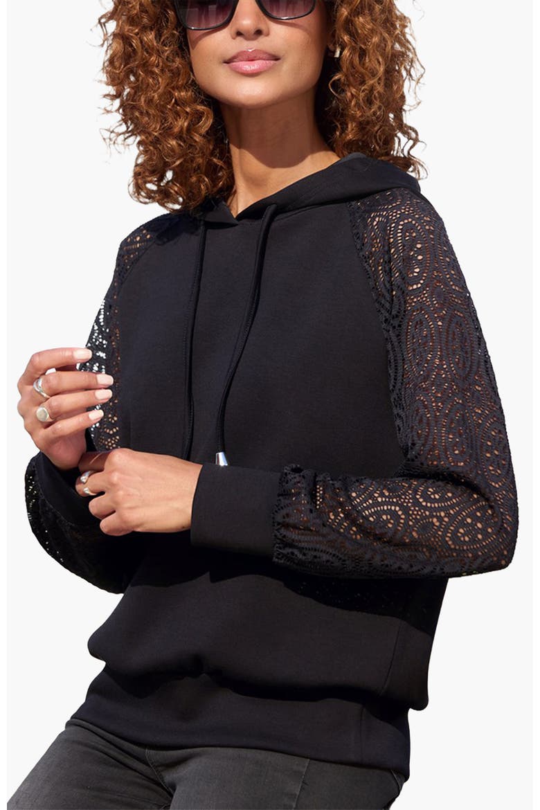 Lace Sleeve Hoodie, Main, color, Black