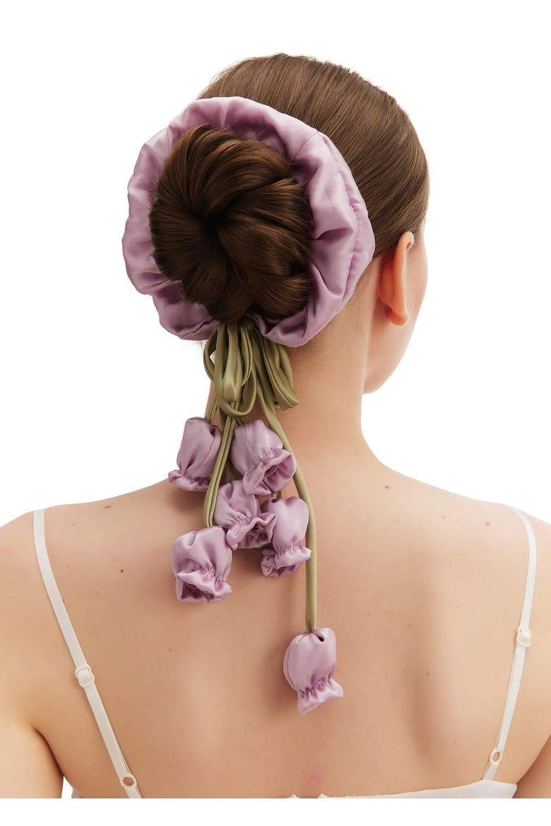 Lily of the Valley Silk Hair Tie Scrunchie, Alternate, color, Purple