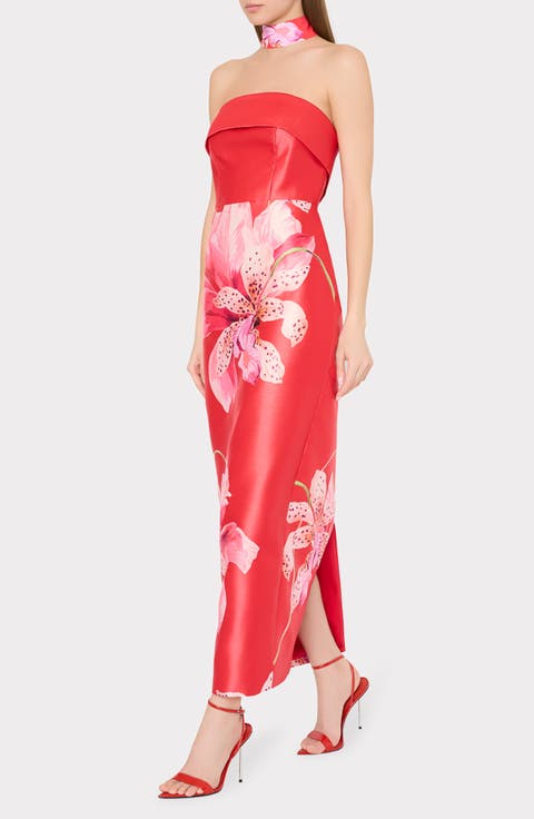 Ciara Placed Floral Strapless Faille Column Gown