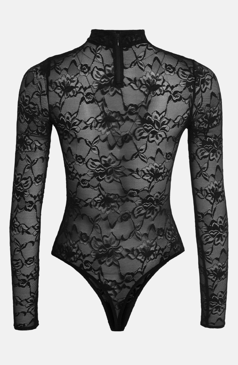 OW Collection LYDIA Lace Bodysuit, Alternate, color, Black