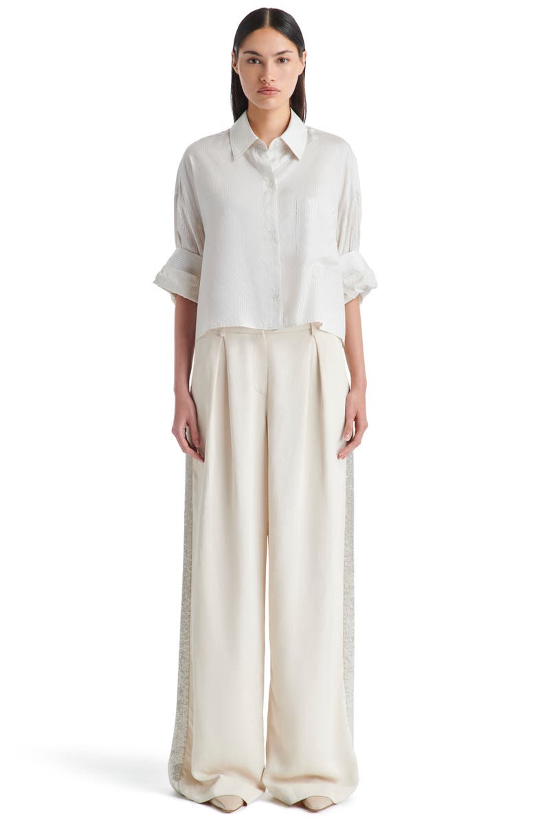 TWP Next Ex Metallic Stripe Crop Silk Button-Up Shirt, Alternate, color, 