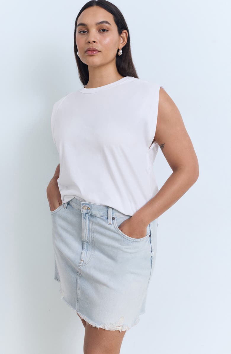 MANGO Frayed Hem Denim Miniskirt, Alternate, color, Light Blue