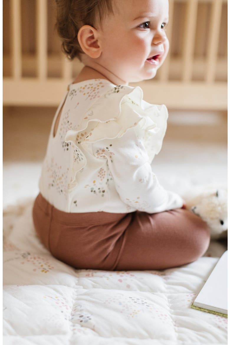Ruffle Organic Cotton Bodysuit, Alternate, color, WHITE/ FLOWER PATCH