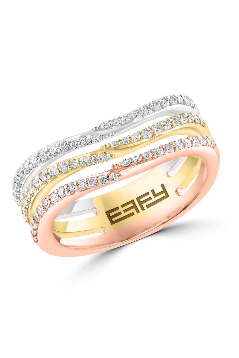 14K White, Yellow & Rose Gold Trinity Diamond Ring, Main, color, Metallic Gold