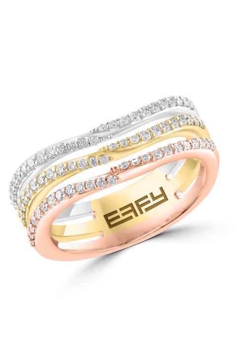 14K White, Yellow & Rose Gold Trinity Diamond Ring