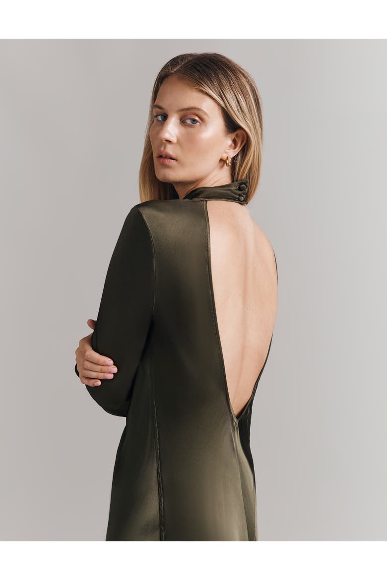Rayna Satin Maxi Dress, Alternate, color, Dark Green