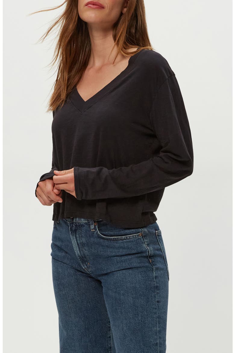 Brea V-Neck Supima Cotton Top, Alternate, color, BLACK