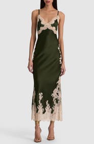 Alice + Olivia Julietta Lace Trim Slip Midi Dress