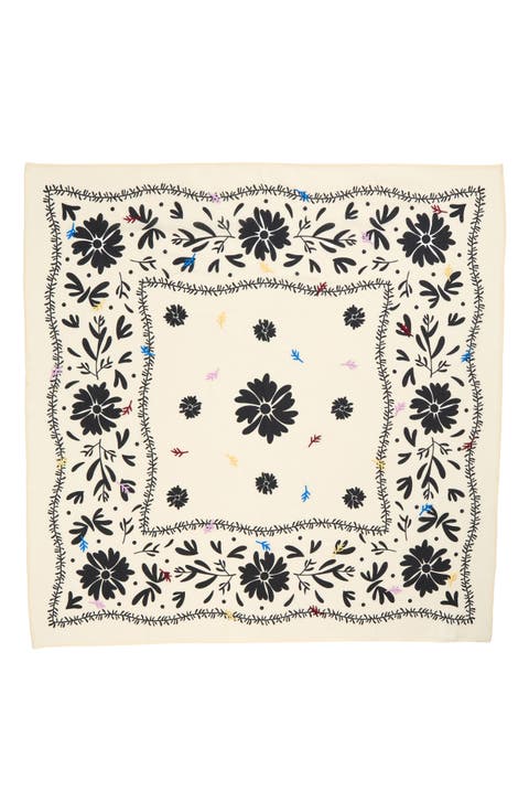 Floral Embroidered Square Bandana