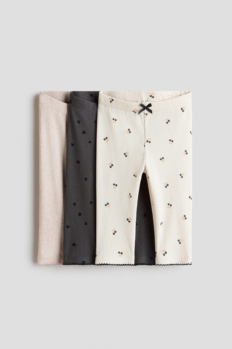 3-pack Cotton Leggings, Main, color, Light beige/cherries