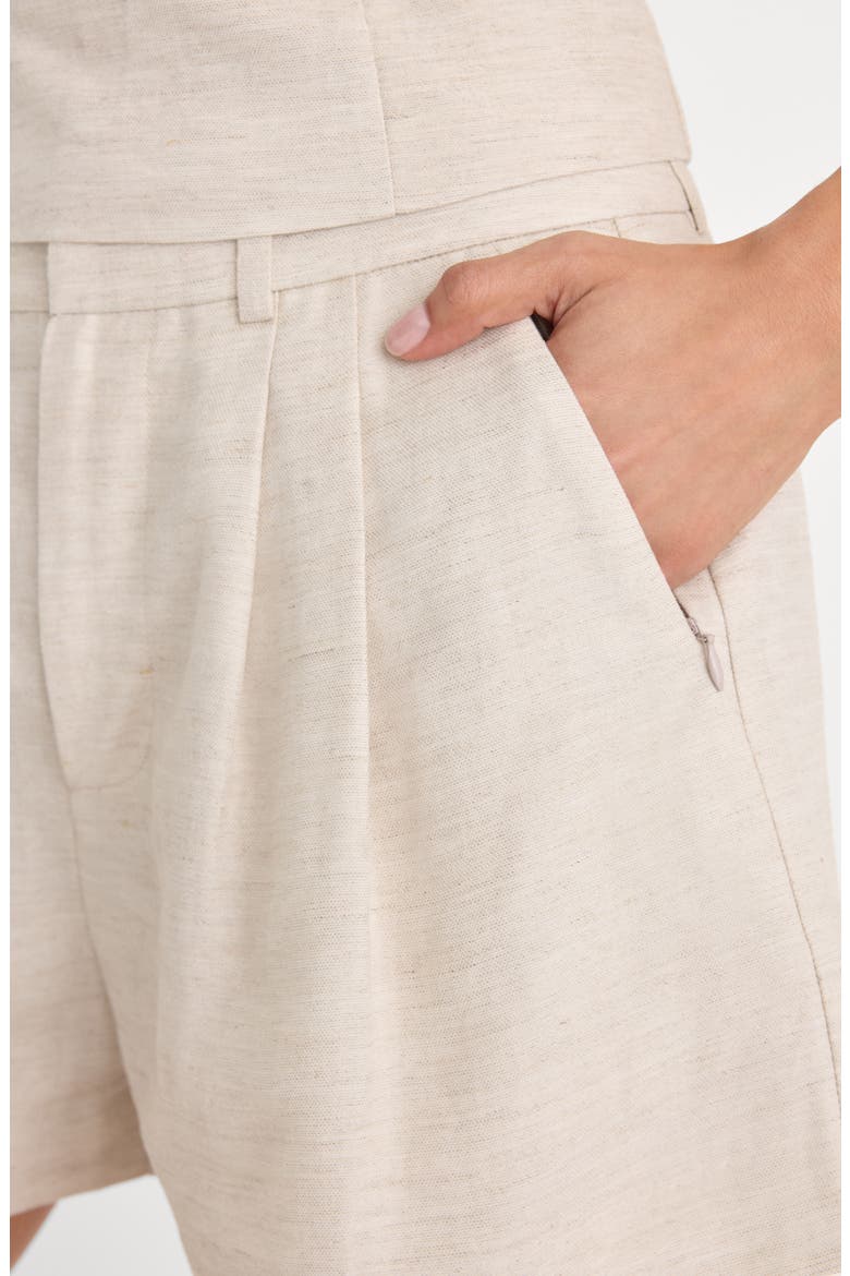 Pleated Tencel™ & Linen Trouser Shorts, Alternate, color, OAT