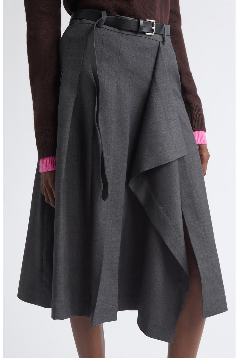 Pleated Asymmetrical Wool Blend Wrap Midi Skirt, Alternate, color, DARK CHARCOAL