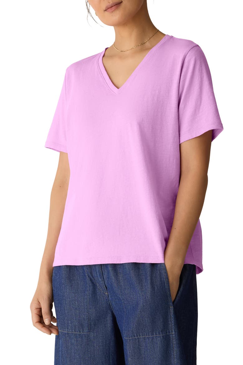 Easy V-Neck Organic Cotton T-Shirt, Main, color, BRIGHT ASTER