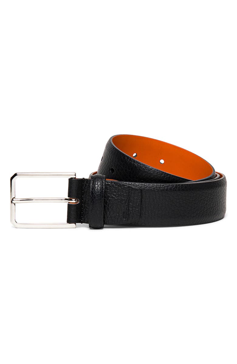 Santoni Leather Belt, Main, color, Black