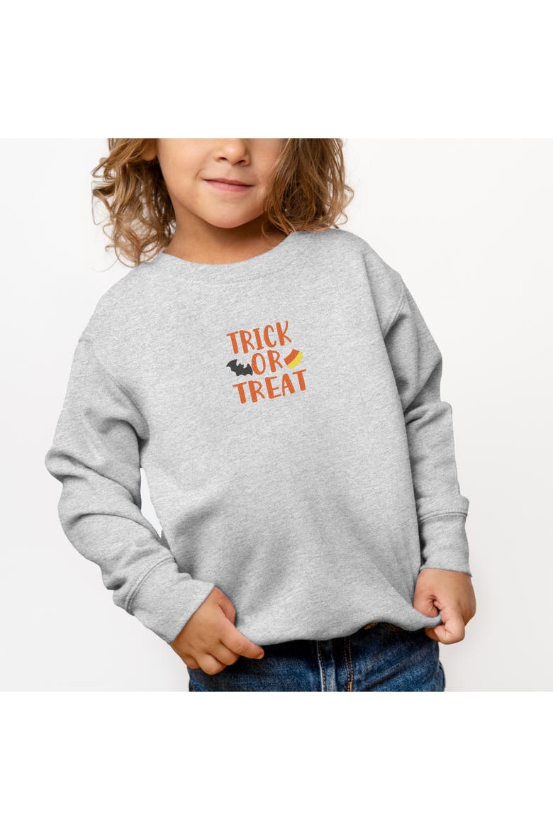 Embroidered Candy Corn Trick or Treat Toddler Graphic Sweatshirt, Alternate, color, Heather Grey