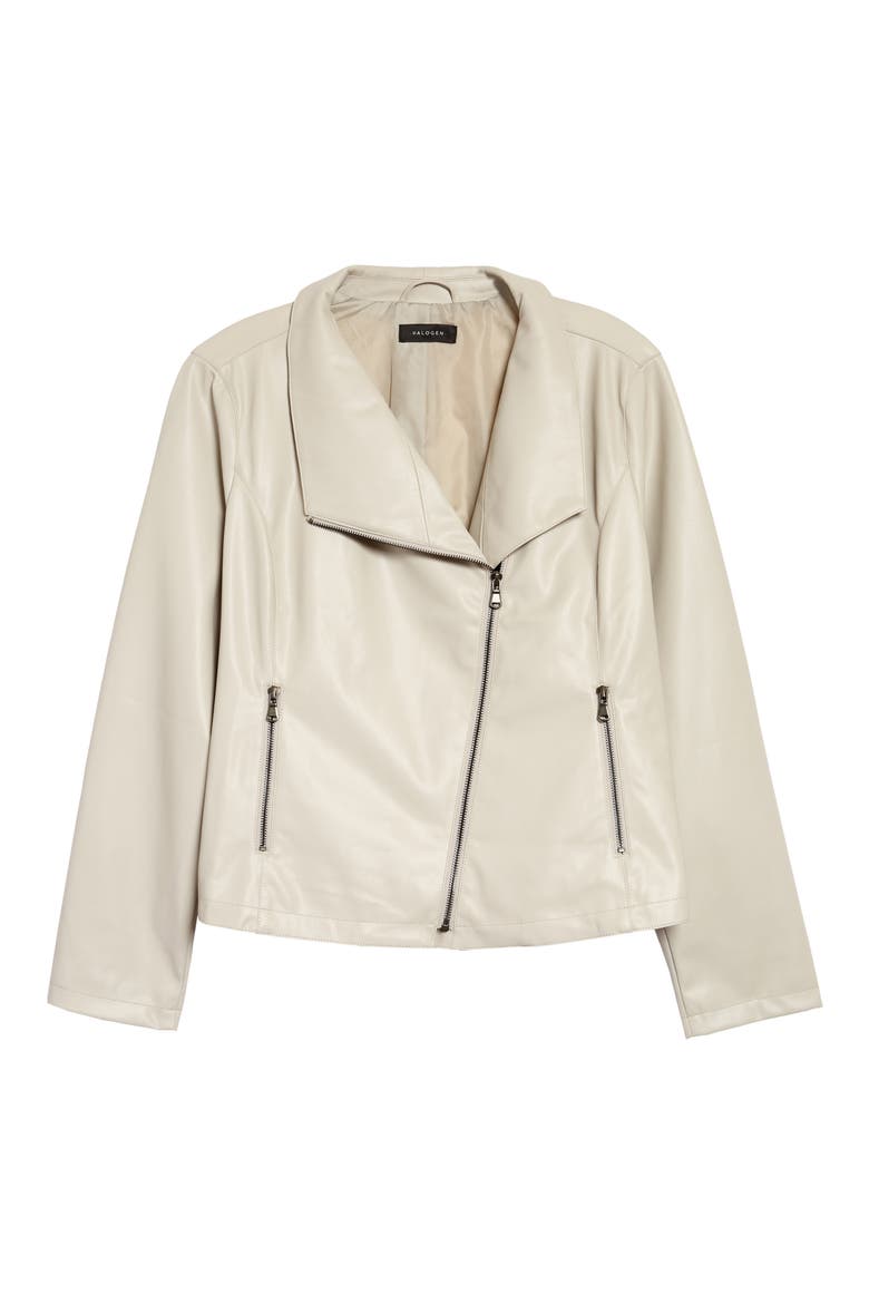 Drape Collar Faux Leather Jacket, Main, color, GREY FOG